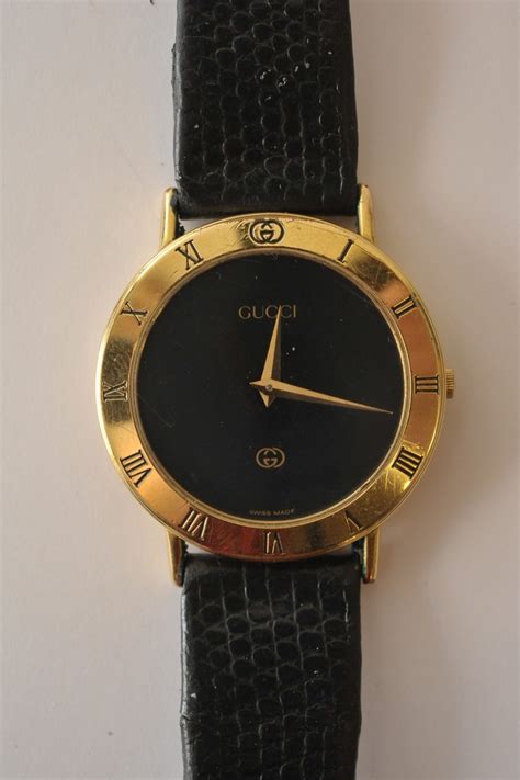 gucci watch gold mens black leather band|Gucci leather band replacement.